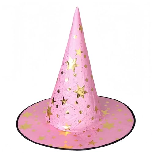 Halloween Party Halloween-Hexenhut für Erwachsene und Kinder, klassische schwarze spitze Partyhüte mit Stern, Kostümzubehör für Damen und Herren, Halloween-Party (38x36cm) von Fycakly