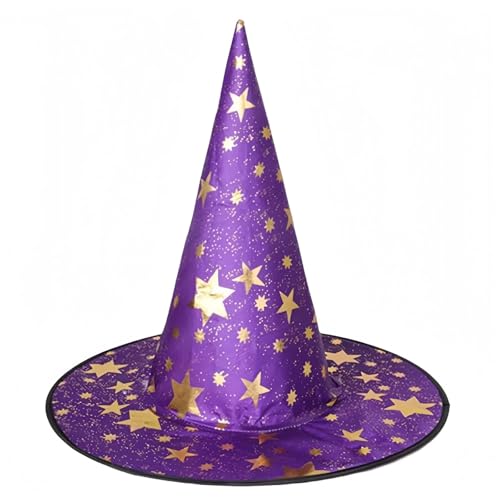 Halloween Party Halloween-Hexenhut für Erwachsene und Kinder, klassische schwarze spitze Partyhüte mit Stern, Kostümzubehör für Damen und Herren, Halloween-Party (Purple, 38x36cm) von Fycakly