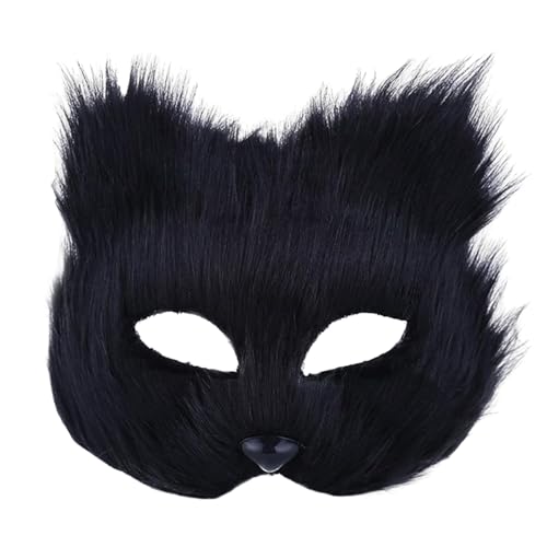 Halloween Totenkopf Erwachsener Plüsch-Gesichtsschutz, schwarzer Tier-Plüsch-Gesichtsschutz, Make-up, Tanz, Männer Frauen, halbes Gesicht, Simulations-Gesichtsschutz (Black, One Size) von Fycakly
