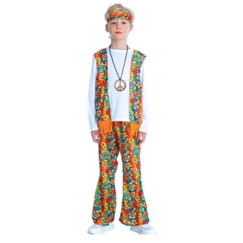 Halloween Vampirkostüm Jungen Hippie Retro Outfits Lässige Kleidung Set Kleinkind Kinder Alltagskleidung Sommer Frühling Lose Elastische Taille (Multicolour, 9-10 Years) von Fycakly