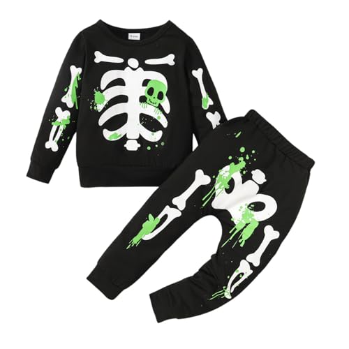 Halloween Vampirkostüm Lässiger Hosenanzug für Jungen mit Halloween-Print und modischer Persönlichkeit, langärmelig (Black, 1-2 Years) von Fycakly