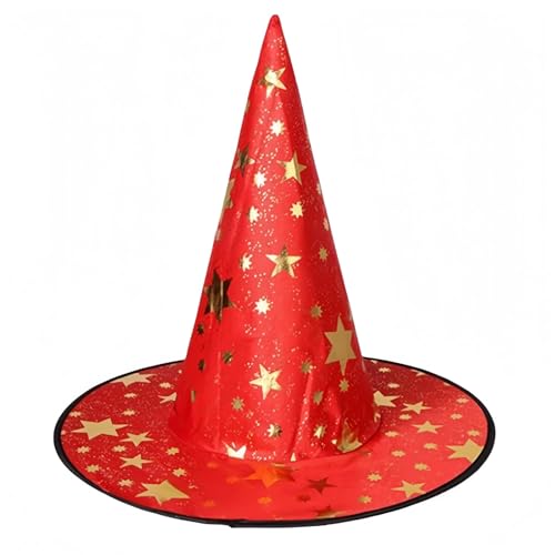 Hochzeit Accessoires Halloween-Hexenhut für Erwachsene und Kinder, klassische schwarze spitze Partyhüte mit Stern, Kostümzubehör für Damen und Herren, Halloween-Party (Red, 38x36cm) von Fycakly