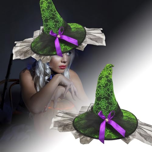 Indoor Halloween Dekorationen Halloween Hexenhut für Frauen Erwachsene Party Kostüm Zubehör Hexenkopfbedeckung Halloween Dekorationen Hexerei Cosplay Prop (B, 43X46cm) von Fycakly