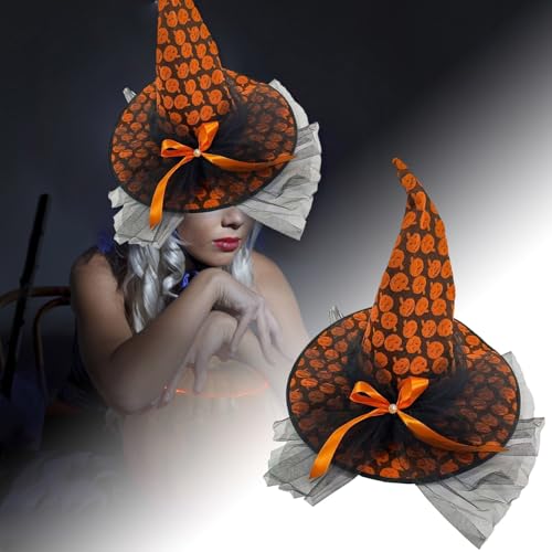 Indoor Halloween Dekorationen Halloween Hexenhut für Frauen Erwachsene Party Kostüm Zubehör Hexenkopfbedeckung Halloween Dekorationen Hexerei Cosplay Prop (C, 43X46cm) von Fycakly