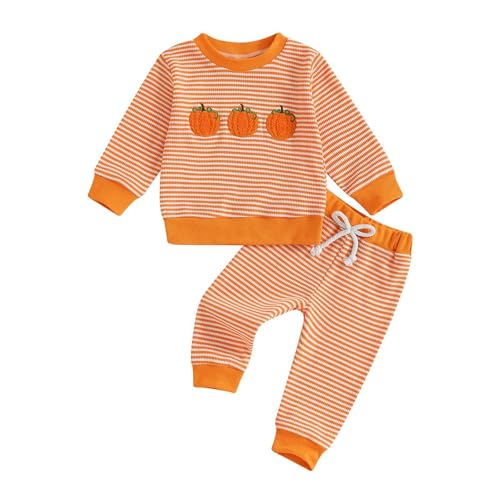 KostüMe Halloween Kinder Jungen-Outfits und -Sets, lässig, gestreift, Kürbis-Strampelanzug, Spielkleidung für Kleinkinder und Babys von 6 Monaten bis 4 Jahren, Frühling/Sommer, (Orange, 2-3 Years) von Fycakly
