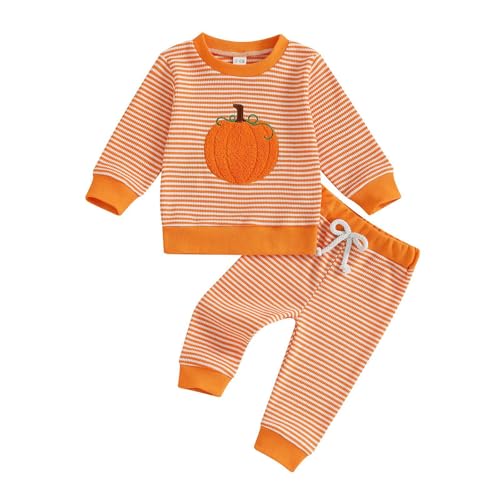 KostüMe Halloween Kinder Jungen-Outfits und -Sets, lässig, gestreift, Kürbis-Strampelanzug, Spielkleidung für Kleinkinder und Babys von 6 Monaten bis 4 Jahren, Frühling/Sommer, (Yellow, 3-4 Years) von Fycakly