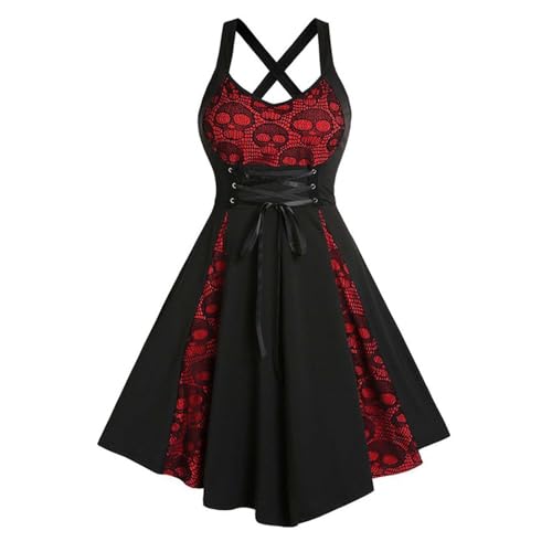Kostüm Halloween Elegantes Gothic-Punk-Spitzenträgerkleid für Damen, perfekt für Halloween, Cosplay und Themenveranstaltungen von Fycakly