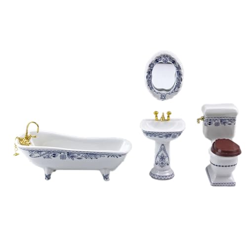 Puppenhaus-Miniatur-Badezimmermöbel aus Porzellan im Maßstab 1: 12, 4-teilig/Set, langlebige Materialien, perfekt für Sammler, detaillierte Handwerkskunst, Charme für Ihr (White, 20cmX30cmX5cm) von Fycakly