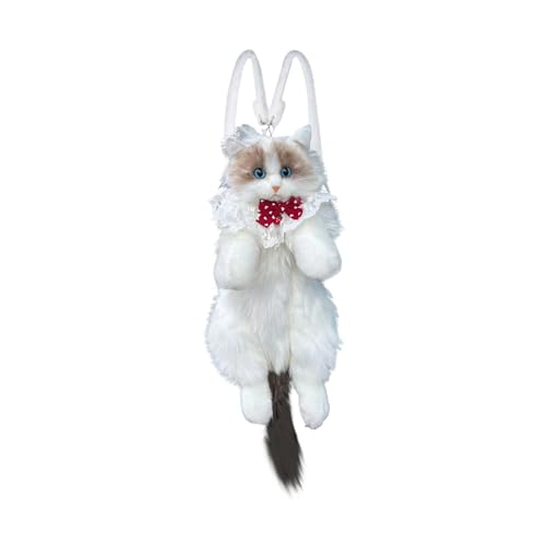Realistischer Ragdoll-Katzen-Rucksack für Damen, Geldbörse, niedlich geformte handgefertigte Tasche, luxuriöser und süßer Tierrucksack ​​ Kinder Plüschtier Set​​ (B, One Size) von Fycakly