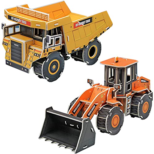 Fycooler 3D-Puzzles Kinderpuzzle - Baufahrzeuge LKW Kipper/Bulldozer 3D Puzzle Jungen DIY Spielzeug Kit Modellbausatz/3D-Kartonmodellbausatz Autos Bastelset für Kinder Geburtstag Geschenke Dekoration von Fycooler