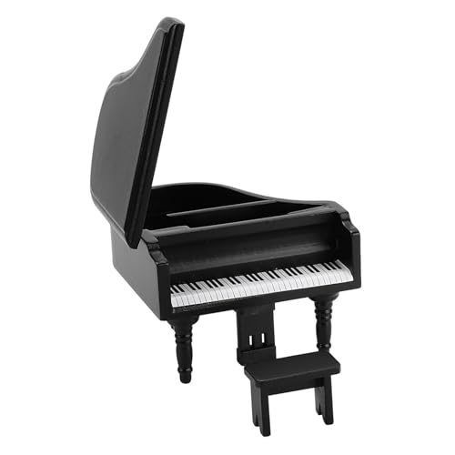 Fydun Mini-Simulationsflügel aus Holz mit Hocker für 1:12 Puppenhauszubehör für Familien (BLACK) von Fydun