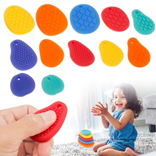 12 Stück Fidget Toy mit Schlüsselband Sensorik Spielzeug Silikon 6 Textur Stress Abbauen Fidget Toys Erwachsene Kinder für Sensorische Geschenke für Jungen und Mädchen von Fyeme
