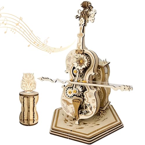 3D Puzzle Erwachsene Holz Magisches Cello Spieluhr Zahnradantrieb DIY Holzpuzzle Magic Cello Mechanische 3D Holz Spieluhr Puzzle für Erwachsene und Teenager (Cello) von Fyeme