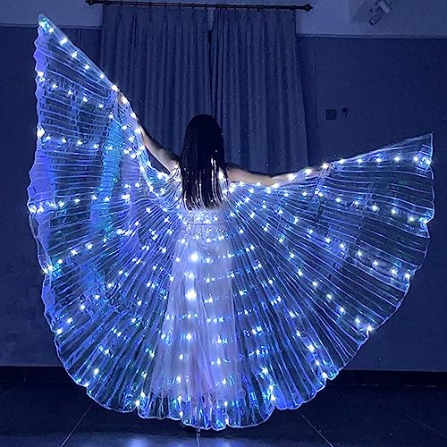 Bauchtanzflügel 360 Grad LED Isis Flügel LED Flügel für Erwachsene Klettverschluss mit 20-100cm Teleskopstäben 2 Modi Lichtsteuerung Schmetterlingsflügel für Karneval Bühne Weihnachtsfeier (Weiß) von Fyeme