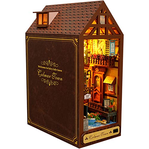 Book Nook DIY Kit 3D Puzzle Holz Book Nook DIY Puppenhäuser Miniatur Haus Kit mit Möbeln und LED-Licht Verschiedene Szenen Buchständer Book Nook Magic House (B) von Fyeme