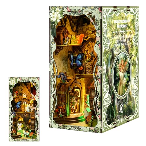 Buch Nook Kit elegant 3D Dollhouse BookNook Bücherscheibe Einsatz Dekor Alley mit leicht zu verwendenden Buchhandlungseinsatz Diorama Dekor Stabile Buch Nook Miniature Kit für Schreibtisch(grün) von Fyeme