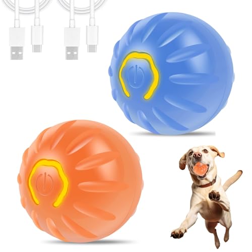 Fyeme 2 Stuck Hundespielzeug Ball Elektrisch Magic Ball Hund USB Aufladung Dynamische Beleuchtung Intelligente Hindernisvermeidung Interaktives Hundespielzeug für Hunde (Blau + Orange) von Fyeme