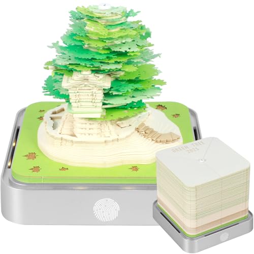 3D Kalender 2025 mit LED Licht Abreißen 3D Notizblock Papierkalender 9.8 × 9.8 × 8.5cm Kalender Abreißen Geschenk für Weihnachten Thanksgiving Jubiläum Valentinstag (Grün) von Fyeme