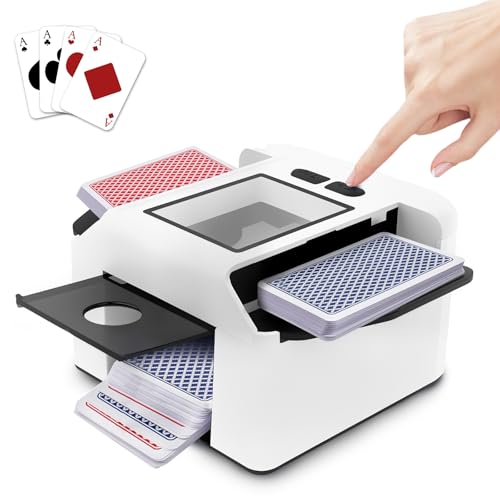 Fyeme Automatischer Kartenmischer mit Automatischer und Manueller Modus Kartenmischmaschine Elektrische mit Eingebauter 2000mAh Akku 1-2 Decks Tragbarer Geräuschloser Kartenmischgerät (Weiß) von Fyeme