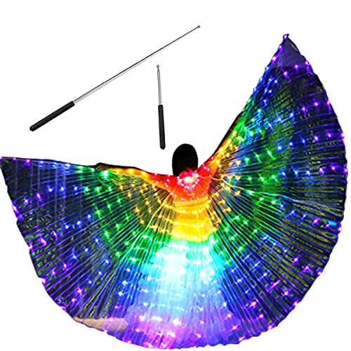 LED-Bauchtanz-flügel mit Teleskopstab 360 Klettverschluss-Design Batteriebetrieben Licht Bbeleuchtete Schmetterlingsflügel led Schmetterlingsflügel mit Verlängerungskabel (Erwachsene, bunt) von Fyeme