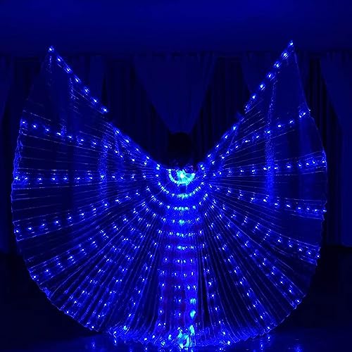 LED-Bauchtanz-flügel mit Teleskopstab 360 Klettverschluss-Design Batteriebetrieben Licht Bbeleuchtete Schmetterlingsflügel led Schmetterlingsflügel mit Verlängerungskabel (Kinder, Blu Licht) von Fyeme