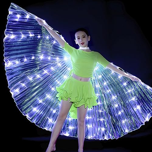 LED Isis Flügel LED Schmetterlingsflügel Feenflügelmit Teleskopstab 360 Grad leuchtendes Bauchtanz-Kostüm Buntes Licht Bauchtanzflügel mit Teleskopstäben für Bühne Festival (Erwachsenenversion) von Fyeme