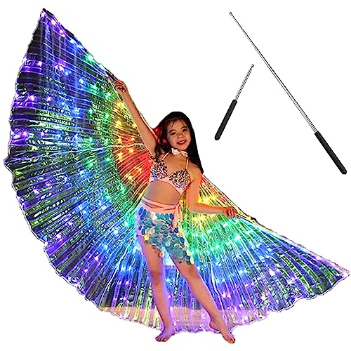 LED Schmetterlingsflügel Feenflügel LED Isis Flügel Bauchtanzflügel 360 Grad mit Teleskopstäbchen Leuchtende Bauchtanz-Flügel für Bühnenshow Halloween Weihnachtsfeier (Colorato per Bambini) von Fyeme