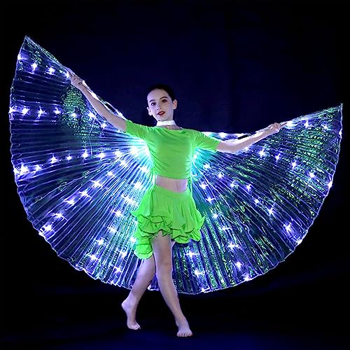 LED Schmetterlingsflügel Feenflügel LED Isis Flügel Bauchtanzflügel 360 Grad mit Teleskopstäbchen Leuchtende Bauchtanz-Flügel für Bühnenshow Halloween Weihnachtsfeier (Luce Bianca per Bambini) von Fyeme