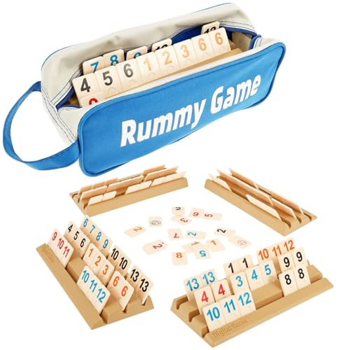 Mini Rummy Spiel Set mit 104 Karten Vier Stände 8 Joker Aufbewahrungstasche Leicht Verständlich Tragbar Brettspiel Spiel rummikub für Ab 6 Jahren Kinder Strategiespiel Enthusiasten von Fyeme