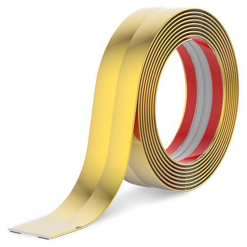 Zierleisten Selbstklebend Breit 4CM Flexible Zierleiste Selbstklebend Einstellbarer Winkel 90-180 Grad Wasserdicht Selbstklebend Deckenleisten für Schützen Sie Die Ecken (Gold) von Fyeme