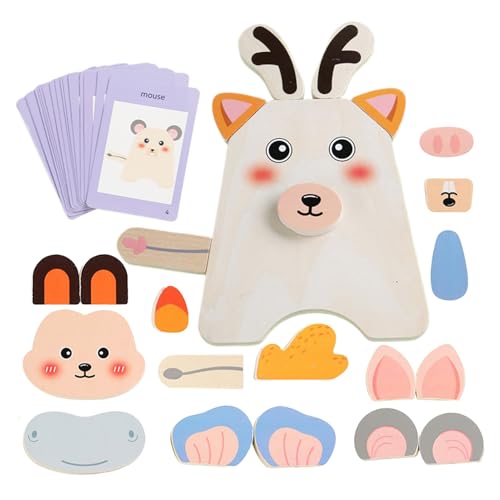 Fyrdyn Holz Tier Puzzle | Tiergesichter Zuordnung Puzzle Spiele,Lernspielzeug Sinnesaktivitäten für Spielzimmer - Indoor Kindergarten Reise Zuhause Geburtstag von Fyrdyn