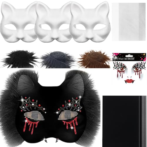 Fyrdyn Katzenmaske Set - Tierkostüm Maskenset - Bastelset Mit Mesh Und Filzstoff Kostüm Zubehör Für Party Cosplay Karneval Fyrdyn Katzenmaske Set - Tierkostüm Maskenset - Bastelset Mit Mesh Und Filzstoff Kostüm Zubehör Für Party Cosplay Karneval von Fyrdyn