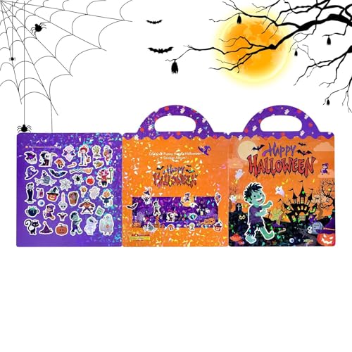 Fyrdyn Kinder Stickerbuch - Halloween Wiederablösbare Stickerbücher Für Kinder - Aktivitatsspielzeug Reisen Alter 3-6 Jahre Madchen Baby Party Klassenfahrt von Fyrdyn