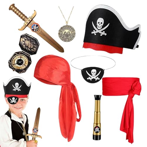 Fyrdyn Piratenzubehör Kinder,Piraten Kostüm für Kinder | Piratenhut mit Totenkopf Design Gesichtsmaske Kopfband Verkleidung Set für Mädchen Halloween Karneval Party Cosplay Fyrdyn Piratenzubehör Kinder,Piraten Kostüm für Kinder | Piratenhut mit Totenkopf Design Gesichtsmaske Kopfband Verkleidung Set für Mädchen Halloween Karneval Party Cosplay von Fyrdyn