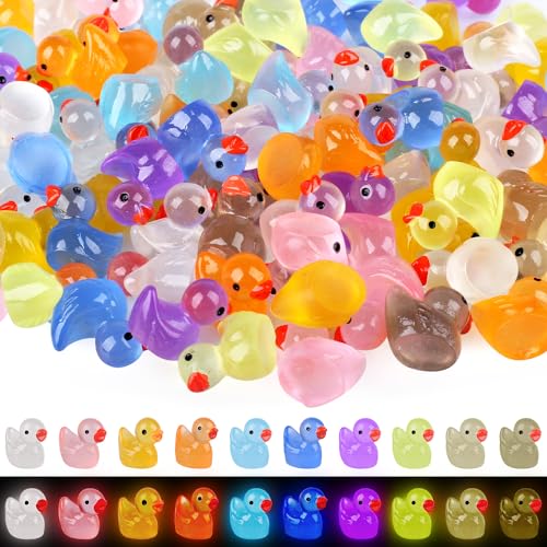 Fzyisw 100 Stück Leuchtende Mini Enten, 10 Farben - Kleine Ducks für DIY Micro Landschaft Dekorationen, Miniatur Harz Enten für Potting Lieferungen von Fzyisw