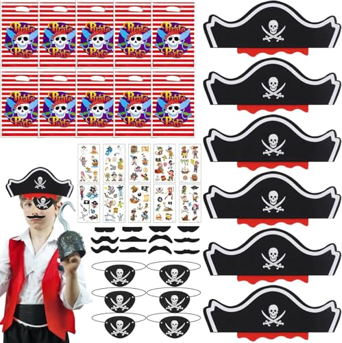 Fzyisw 108 Stück Piraten Kindergeburtstag Set, Piraten Mitgebsel Kindergeburtstag mit Augenklappe Pirat Schnapparmbänder Schlüsselanhänger Aufkleber Geschenktüte und Pirat Schnurrbärte Fzyisw 108 Stück Piraten Kindergeburtstag Set, Piraten Mitgebsel Kindergeburtstag mit Augenklappe Pirat Schnapparmbänder Schlüsselanhänger Aufkleber Geschenktüte und Pirat Schnurrbärte von Fzyisw