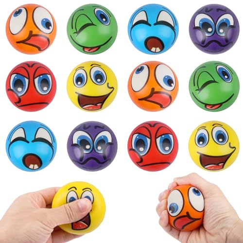 Fzyisw 12 Stück Stressbälle, Lächeln Gesicht Stressball, Squishy Anti Stress Bälle, Antistressball, Knautschball für Angst Abbauen und Beruhigung, Anti Stress Spielzeug Ball für Kinder Erwachsene von Fzyisw