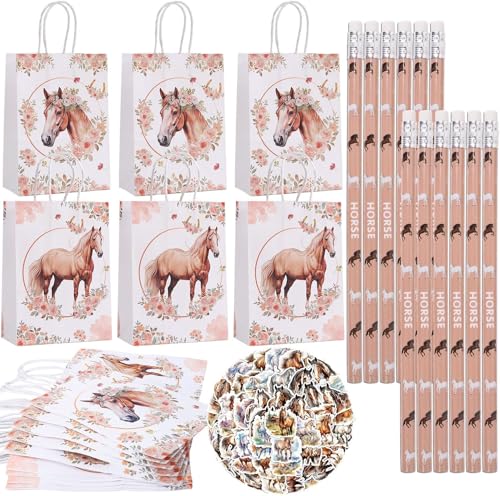 Fzyisw 38 Stück Pferde Mitgebsel Kindergeburtstag Give Aways Gastgeschenke mit Notizbuch Silikonarmband Bleistifte Pferde, Pferd Geschenktüten, Pferd Party Taschen von Fzyisw