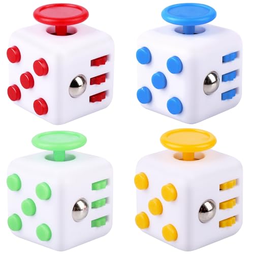 Fzyisw 4 Stück Anti Stress Würfel, Fidget Toys Cube Anti-Estrees Würfel mit 6 Seiten Funktion, Fidget Würfel für Kinder und Erwachsene Stressaubbau bei Nervösität(Rot, Gelb, Blau, Grün) von Fzyisw