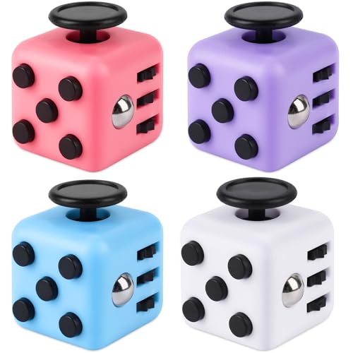 Fzyisw 4 Stück Anti Stress Würfel Spielzeug, Fidget Toy Cube Toy, Fidget Würfel mit 6 Seiten Funktion, Stresswürfel für Kinder und Erwachsene Stressaubbau bei Nervösität（Weiß, Rosa, Lila, Blau） von Fzyisw