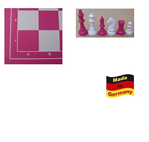 G+K Kunststofftechnik UG Schachset Profi Weiss/pink mit Schachbrett und Schachfiguren KH 93 mm, Staunton Form Nr. 45054 von G+K Kunststofftechnik UG