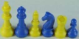 G+K Kunststofftechnik UG Schachfiguren Nr. 45005 gelb/blau, Königshöhe 93 mm, mit Filzsockel, Staunton Form von G+K Kunststofftechnik UG