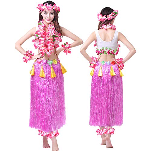 G-LIKE Hula Tanz Kleid Kostüm - Hawaii Tanzkleid Grasrock Zubehör Sexy Outfit Kleidung Set Verzierung Quasten Blumen Party Cosplay Maskerade Strandurlaub für Damen Mädchen - Kunststoff 8 In 1 (Rosa) von G-LIKE