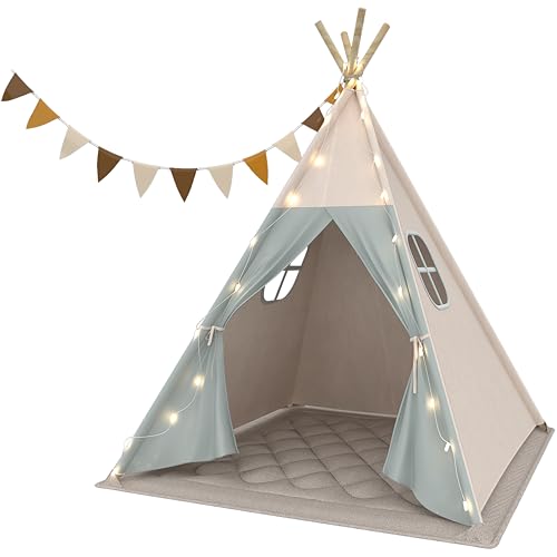Tipi Zelt für Kinder, Waschbar Kinderzelt mit Gepolsterter Decke, Lichterkette, Tragetasche, Segeltuch Spielzelt für Mädchen & Jungen Tipi Zelt für Kinder, Waschbar Kinderzelt mit Gepolsterter Decke, Lichterkette, Tragetasche, Segeltuch Spielzelt für Mädchen & Jungen von G TALECO GEAR