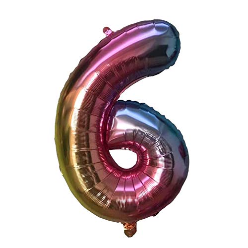 Folienballon mit Farbverlauf Zahl 80cm bunt multi-color Zahlenballon, Luftballon, Geburtstag, Zahl für Helium und Luftfüllung geeignet (Zahl: 6) von Onetobye