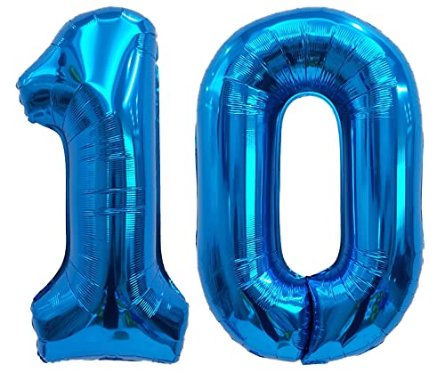 Folienballon Zahl 10 Blau XL ca. 72 cm hoch - Zahlenballon/Luftballon für Geburtstagsparty, Jubiläum oder sonstige feierliche Anlässe (Nummer 10) von G&M