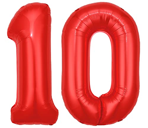 Folienballon Zahl 10 Rot XL ca. 72 cm hoch - Zahlenballon / Luftballon für Geburtstagsparty, Jubiläum oder sonstige feierliche Anlässe (Nummer 10) von G&M