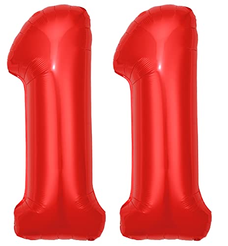 Folienballon Zahl 11 Rot XL ca. 72 cm hoch - Zahlenballon/Luftballon für Geburtstagsparty, Jubiläum oder sonstige feierliche Anlässe (Nummer 11) von G&M