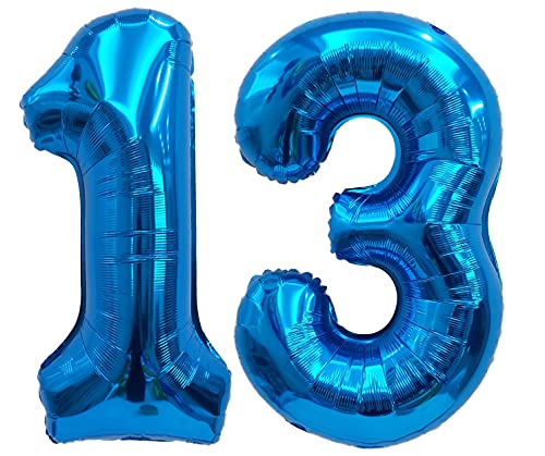 Folienballon Zahl 13 Blau XL ca. 72 cm hoch - Zahlenballon / Luftballon für Geburtstagsparty, Jubiläum oder sonstige feierliche Anlässe (Nummer 13) von G&M