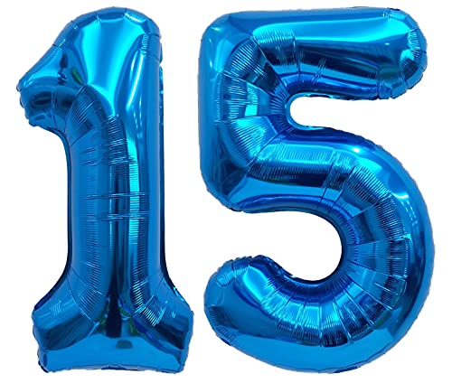 Folienballon Zahl 15 Blau XL ca. 72 cm hoch - Zahlenballon/Luftballon für Geburtstagsparty, Jubiläum oder sonstige feierliche Anlässe (Nummer 15) von G&M